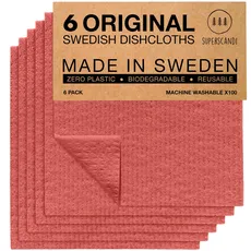 SUPERSCANDI Schwedische Spüllappen & Spültücher [6er Set] in kastanienbraun, Waschbar & Wiederverwendbar für eine Nachhaltige Küche Schwammtücher, Geschirrtücher Baumwolle Waschlappen, Putzlappen