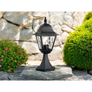 LED Sockelleuchte, Außenlaterne zur Wegbeleuchtung im Landhausstil mit Bleiglas - Schwarz