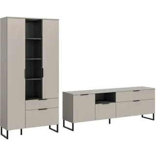 Inn.Furn Wohnwand kaschmir, schwarz 290 cm, Wohnkombination mit Soft-Close , Kaschmir, Schwarz , Metall , Nachbildung , 5 Fächer , einzeln stellbar , 290x192x41 cm , FSC Mix , Wohnzimmer, Wohnwände