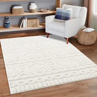 Home affaire Hochflor-Teppich »Andro«, rechteckig, 20 mm Höhe, Boho Scandic Stil, weich, Hoch Tief Struktur, Wohnzimmer, Schlafzimmer Home affaire Creme B: 140 cm   1 St.