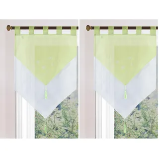 Gardinenbox Scheibengardine HxB 90x60 cm Apfelgrün »GERA« Zweilagig Voile Schlaufen Scheibenhänger Panneaux, 2023710 (Packung mit 2)