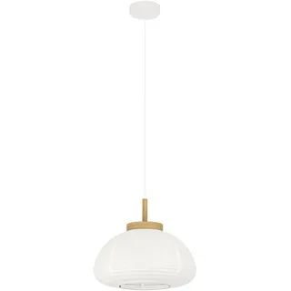EGLO Hängelampe Summerhill, Pendelleuchte über Esstisch, Esszimmerlampe im Japan-Stil, Metall, Holz und Papier in Weiß, FSC-zertifiziert, E27 Fassung, Ø 40 cm
