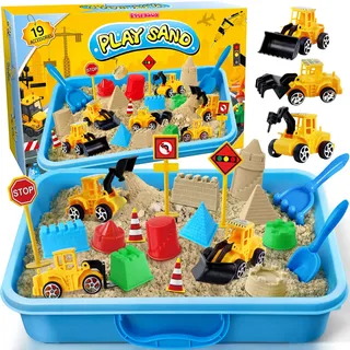 essenson Magic Sand Set, Baustellen Spielsand für Kinder, Sandkasten mit 19 Zubehörteilen, Zaubersand Sandspielzeug für Jungen ab 3-12