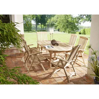 Gartenmöbel Set 7tlg Teak Gartentisch ausziehbar 180-240 cm ARUBA - Naturbelassen, Beige