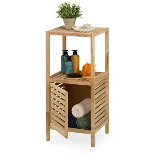 Relaxdays Badezimmerregal, Walnuss, Tür, 2 Ablagen, HBT: 86 x 40 x 36 cm, Standregal für Bad & Küche, freistehend, natur