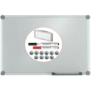 MAUL Whiteboard silber MAULpro 90x120 cm Alurahmen Komplettset | viel Platz für Ideen, Notizen schnell weggewischt, Haftnotizen mit Magneten, Zubehör griffbereit, hoch oder quer montierbar