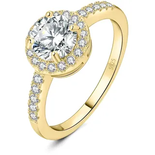 JewelryPalace Klassisch Rundschliff 1ct Zirkonia Halo Promise Ring Damen, Schmuck Set, Verlobungsring Damenring Silber 925 mit Stein für Frauen, Simulierte Diamant Jubiläum Eheringe Vergoldet 48