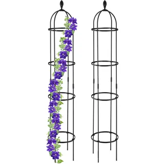 Relaxdays Rankhilfe Obelisk, 2er Set, 190 cm hoch, Ranksäule für Kletterpflanzen, freistehend, Metall Rosenturm, schwarz