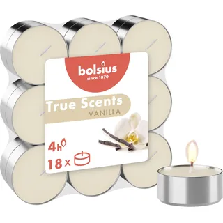 Bolsius True Scents – 18 Teelichter – Vanille – Brenndauer: 4 Stunden – Innendekoration – natürliche Extrakte – mit natürlichem veganem Wachs