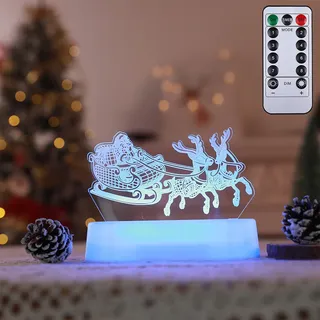 3D Weihnachten Nachtlicht LED Illusion Lampe mit 7 Farben Batteriebetrieben Nachtlichter mit Fernbedienung Nachttischlampe Party Weihnachtsdekoration