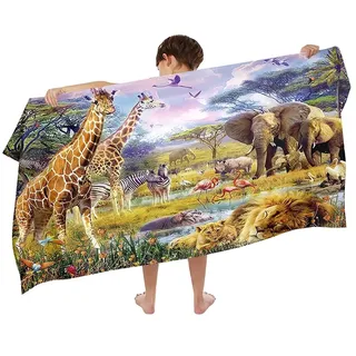 Ulticool Mikrofaser Kinder Handtuch 140 x 70 cm - Safari Tiere Natur Dinosaurier - Leicht Reisehandtuch Schnelltrocknend Badetuch Strandhandtuch Microfaser Microfiber - Reise Strand Kind Junge