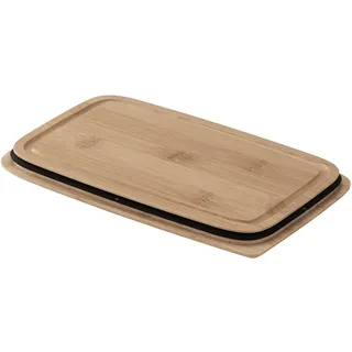 Rösle Brotzeitdeckel FLEXX 2GO 1,0 L eckig Bambus mit Clips, Silikonlippe, als Brotzeit- und Schneidbrett verwendbar, holzfarben, Braun
