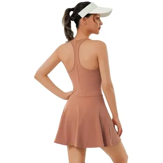 Bezioner Tenniskleid Damen Racerback Golfkleid mit Integriertem BH Shorts Taschen Reißverschluss Tennis Outfit Sportkleider Orange M