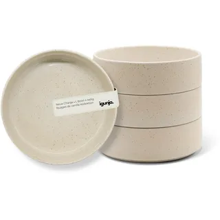igunja Müslischale Bowl Schüssel Gr. L Müslischüssel Premium Steingut Geschirr Set [4 teilig-600ml Vol.] 100% Handfertigung Smoothie Bowl [außen matt innen Glossy] Suppenschüssel beiges Geschirrset
