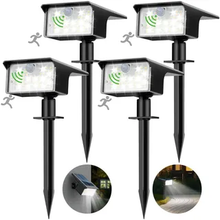 nipify 4 Stück Solarlampen für Außen mit Bewegungsmelder 3 Modi Solarstrahler für Außen Garten, IP65 Wasserdicht Solar Gartenleuchten Solarleuchten LED Solar Strahler Aussen Weg Hof Gehweg Kaltweiß