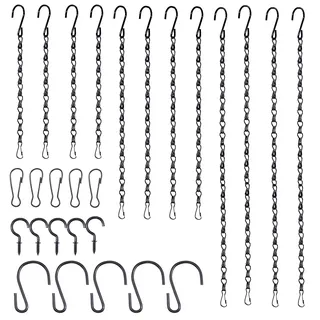 Keadic 27-teiliges Set mit 3 Größen, schwarzes Ketten-Set mit Metallhaken, Metallkette, zum Aufhängen von Vogelhäuschen, Vogeltränken, Laternen, dekorative Ornamente (24.6 cm/49.7 cm/89.6 cm).