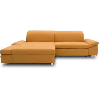 DOMO. collection Ecksofa Mika, Sofa mit Schlaffunktion und Bettkasten in L-Form, Schlafsofa mit Rücken- und Armlehnfunktion, Polsterecke 260 x 178 x 80 cm (BxTxH), gelb