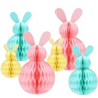 MAMUNU 6 Stück Waben-Osterhasen Wiederverwendbare Osterdeko Osterhase Dekoration aus Seidenpapier Wabenpapier Ostern Deko zum Aufhängen für Modern/ Deko Frühling/ Pastell Party Deko