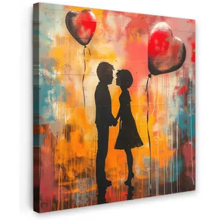 MuchoWow Leinwandbild Straßenkunst - Liebe - Graffiti - Kunst - Banksy 90x90 cm , Textil , Quadratisch , 90x90 cm , FSC 100% , gerahmt , Bilder & Rahmen, Bilder, Leinwandbilder