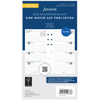 Filofax Kalender Personal 1 Woche auf 2 Seiten vertikal Weiß 2026