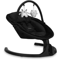 Momi KENANI Onyx Babywippe für Babys bis 9 kg, mit LED-Display, Fernbedienung & Bluetooth für Smartphone, Batterie- oder Stromanschluss, mit 5-Punkt-Sicherheitsgurt, Bügel und Spielzeug