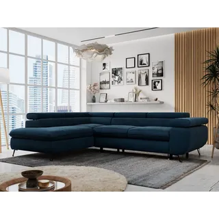MKS Meble Ecksofa L-Form mit Schlaffunktion und Bettkasten 3-Sitzer Blau