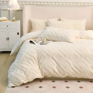 KEAYOO Plüsch Bettwäsche 155x220cm Kuschelbettwäsche mit Flauschig Teddy Fleece Extra Warm für Winter Kissenbezug 80x80cm (Beige, 155x220)