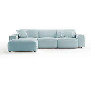 Kawola Ecksofa Rani Hellblau Cord , Textil , Echtholz , Füllung: Kaltschaum , Ottomane links, L-Form , 299x189 cm , Wohnzimmer, Sofas & Couches, Wohnlandschaften, Ecksofas