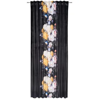 Esposa Fertigvorhang , Schwarz , Textil , Blume , 135x245 cm , Oeko-Tex® Standard 100 , Samtoptik, für Stange und Schiene geeignet, mit Kombiband , Heimtextilien, Vorhänge, Fertigvorhänge