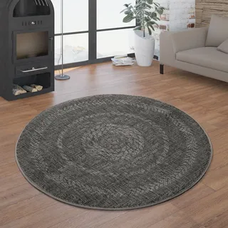 TT Home In- & Outdoor-Teppich, Rundes Flachgewebe Mit Sisal-Look Skandi-Design, In Grau Größe 120 cm Rund - Grau