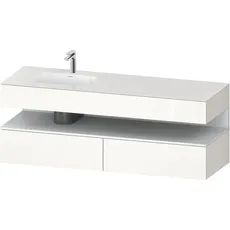 Duravit Qatego Einbauwaschtisch mit Konsolenwaschtischunterbau, 1600x550x600mm, Nische Weiß Matt, Becken links, QA4795018, Farbe: Weiß Hochglanz/mit Nischenbeleuchtung