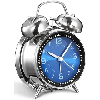 YsyYey Wecker Analog Ohne Ticken, Lauter Alarm Vintage-Wecker mit Doppelglocke für Tiefschläfer, Juwelenblau, Metallic-Finish, leise, batteriebetrieben, Retro-Schlafzimmer-Dekor