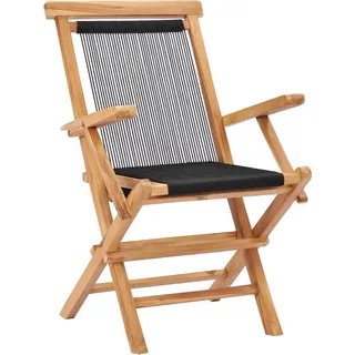 vidaXL Klappstühle, 2 Stück, aus massivem Teakholz und Seil - Schwarz