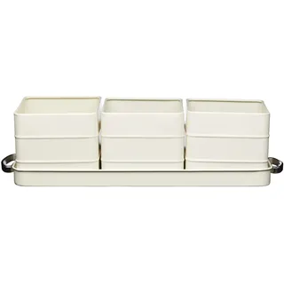 KitchenCraft Living Nostalgie Indoor Metallkräutertöpfe und Tablettset, Vintage Inspirierter Mini-Kräutergarten, 39 x 12 x 10 cm – Antique Cream