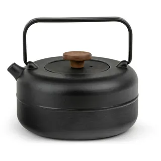 Bredemeijer kleine Guss Teekanne 0,75 Liter - schwarze gusseiserne Kanne mit Deckelknauf aus Holz & Edelstahl-Teefilter - für alle Teesorten geeignet