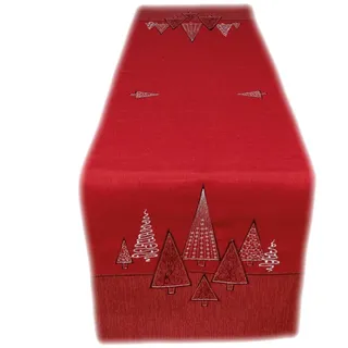 texpot Tischläufer 40 x 90 cm rot Stickerei Moderne Tannenbäume Weihnachten Tischband