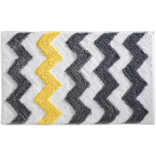 interDesign iDesign Chevron Duschvorleger, rutschfeste und schnelltrocknende Badmatte aus Microfaser-Polyester mit Zickzack-Muster, grau/gelb
