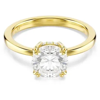 Swarovski Stilla Cocktailring, Vergoldeter und Weißer Damenring mit Strahlendem Zirkonia im Princess-Schliff in doppelter Krappenfassung, Größe: 58