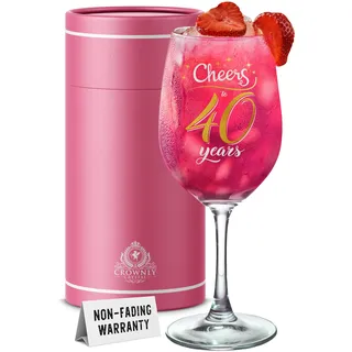CROWNLY CRYSTAL Weinglas 40 Geburtstag Geschenk Für Frauen Aus Kristallglas Mit Aufdruck Cheers To 40 Years Als Edle Geschenkidee Mit Geschenkbox