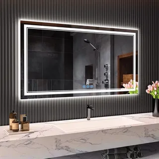 baklon Badspiegel mit Beleuchtung 120x70cm, Badezimmerspiegel Wandspiegel und Touch-Schalter, IP65-Led-Spiegel-Bad mit Speicherfunktion, 3 Farbtemperatur,Horizontal/Vertikal, HD Hartglas