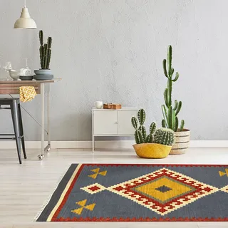 HAMID - Kelim Teppich Lori mit Geometrischem Oriental Design - 100% Wolle - Handgeknüpfter Kelim - Flurteppich, Wohnzimmer, Schlafzimmer, Wohnzimmer (D.1, 170x110cm)