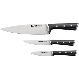 Tefal Ice Force 3-teiliges Messerset, Schälmesser 9cm, Chef-Messer 20cm, Universalmesser 11cm, deutscher Edelstahl, ergonomischer Griff, lang anhaltende Schneideleistung und Schärfe, schwarz, K2323S