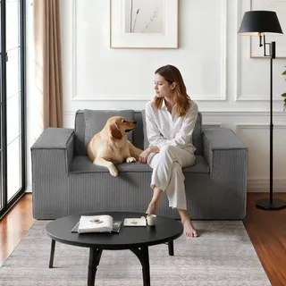 VEVOR Loveseat-Sofa Couch mit zwei Sitzen (160 cm breit), modernes kleines Cord-Sofa mit Taschenfedern & weichem Kissen für Schlafzimmer Büro Wohnung, kein Zusammenbau erforderlich, grau