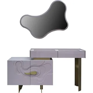 Schminktische Konsole Set Kommode mit Spiegel Schlafzimmer Rosa Holz - Rosa