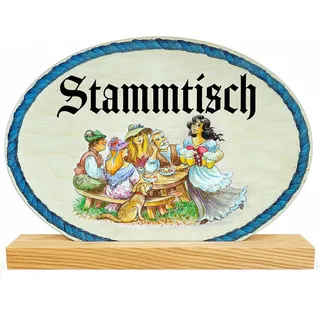 STAMMTISCH Holz Aufsteller 19 cm – Geschenkidee für Bierliebhaber & Freunde | Deko Schild für Biergarten, Gasthaus, Vereinsheim & Hausbar | Tischdeko aus Holz mit Standfuß