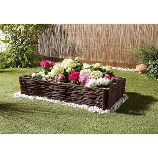 Gartenstecker "Weidenzaun" 50x20 cm, Beetbegrenzung aus Weide & Holz, Rasenkante, Beetzaun, Beeteinfassung, Staketenzaun - Braun