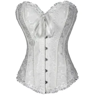 Everbellus Damen Jacquard Vollbrust Korsett Top für Dicke Abnehmen Halbbrust Corsage Weiß XX-Large