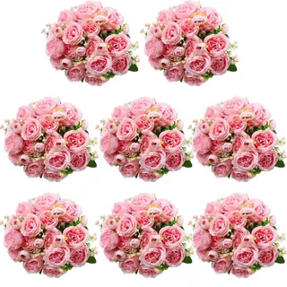 Geosar 8 Bündel mit 40 Köpfen, künstliche Pfingstrosen, Seidenblumen, rosa, künstliche Pfingstrosen, Blumenstrauß, künstliche Pfingstrosen, Blumen, Großpackung für Dekoration, Vase,