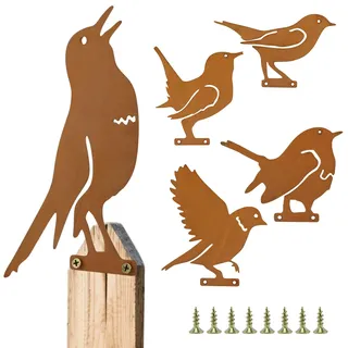 Noaxylic 5 Stück Vögel Gartenstecker, Rost Deko Gartendeko für Draußen, Roststecker Gartendeko aus Metall, Rostiges Vögel Deko Rost, Roststecker Schmücken, für Gartendekoration Bäume Pfähle, Zäune
