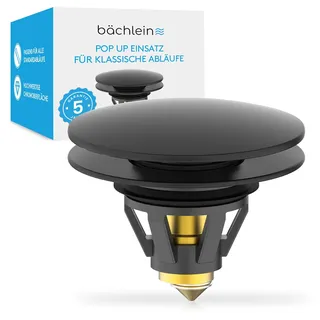 Bächlein Universeller Pop Up Waschbeckenstöpsel - Abflusssieb in Matt Schwarz für Waschtische - 36-38 mm Abfluss Ablauf Ventil-Stopfen mit Haarsieb